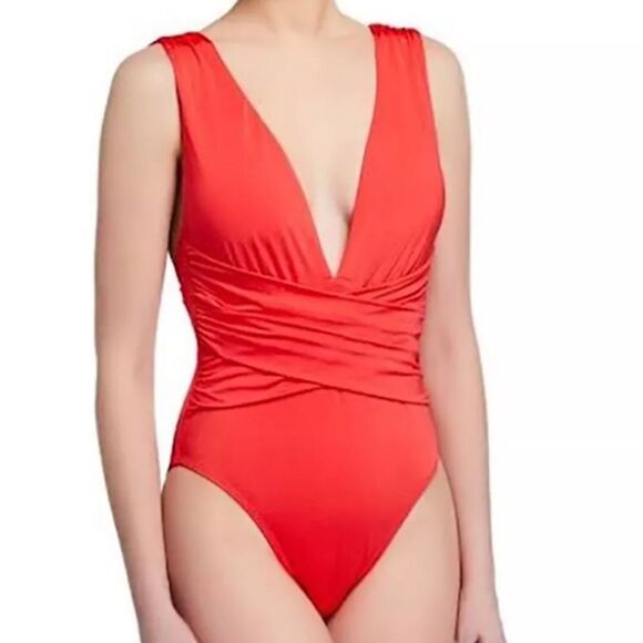 Trina Turk Women's Wrap Front Poppy One-Piece Swimsuit Size 12 - Picture 1 of 15